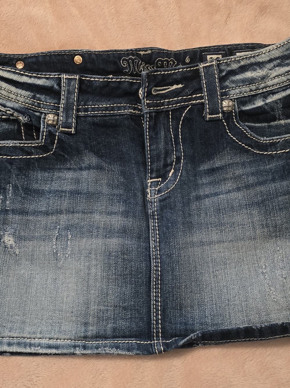 Miss Me Distressed Dark Blue Denim Mini Skirt